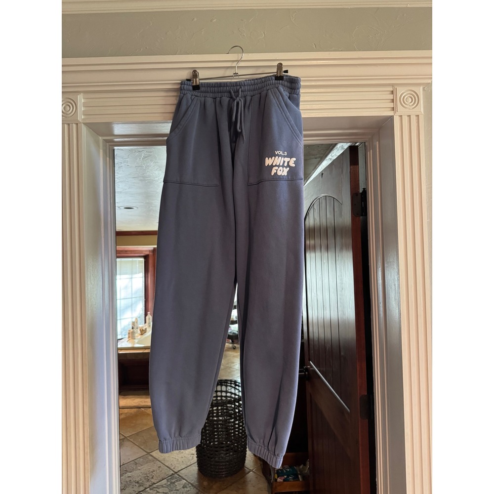 White Fox Boutique Vol 3 Blue Logo Sweatpants Joggers Womens Medium
